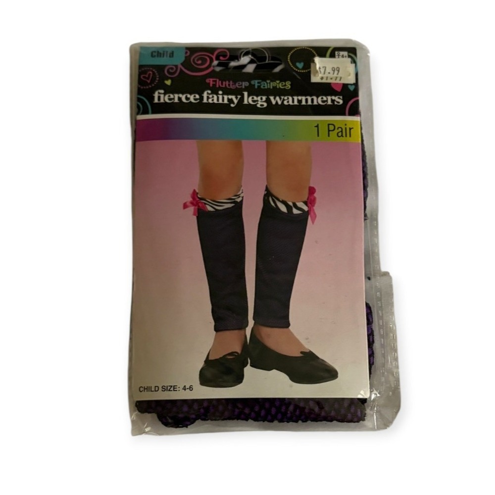 Flutter Fairies‎ Leg Warmers Kids 4-6 Purple New Zebra Trim Pink Bows Fairy Mesh